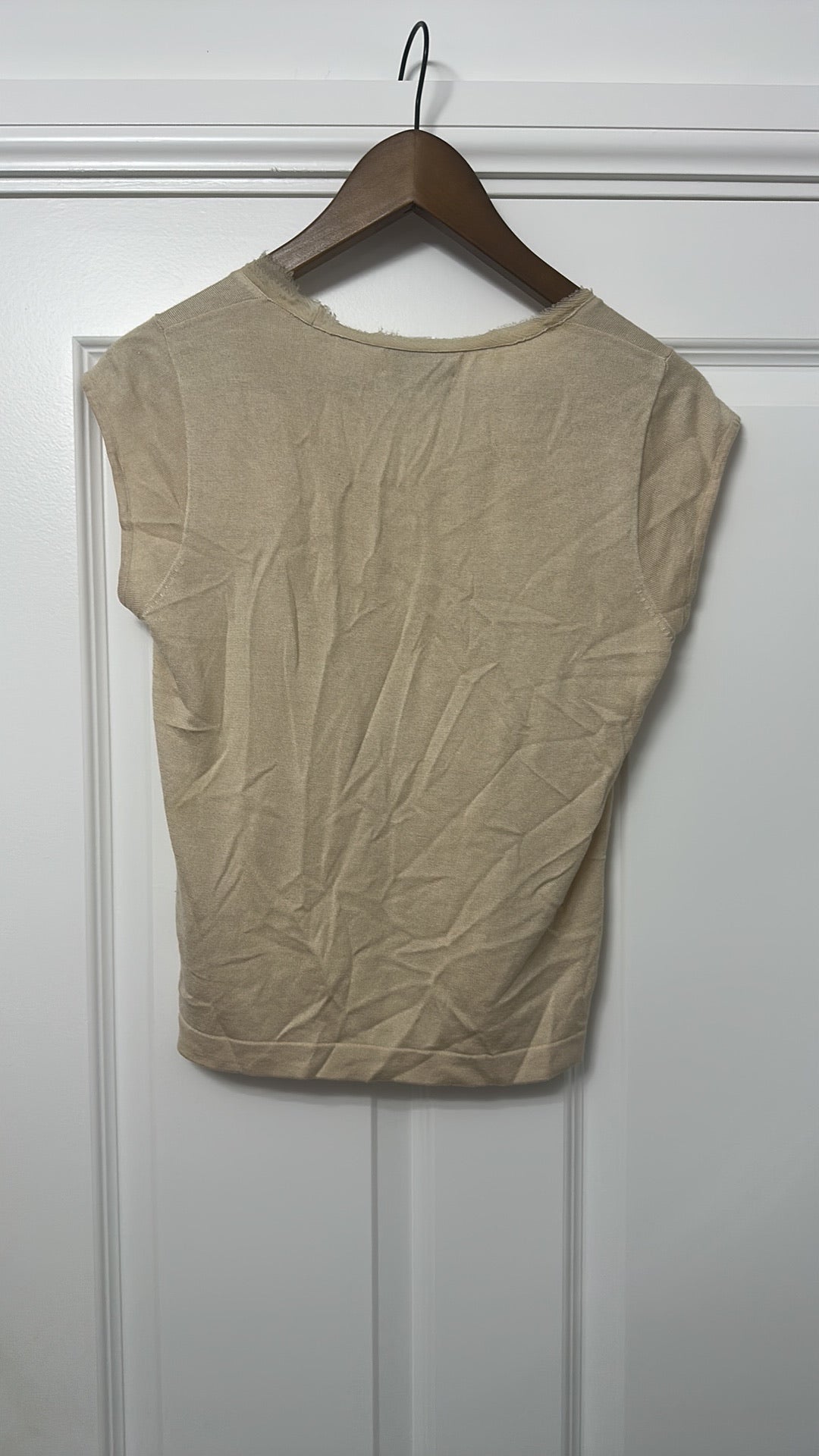 Joan & David Tan Raw Edge Silk Blend Knit Top size Medium