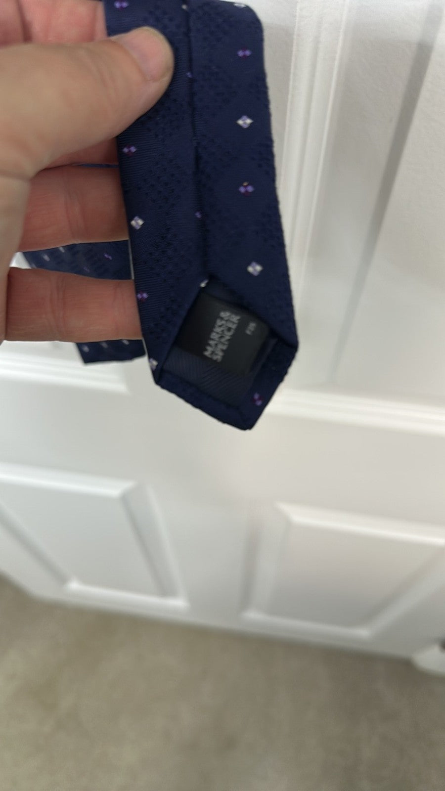 Marks & Spencer Navy Blue Textured Geometric Silk Blend Tie