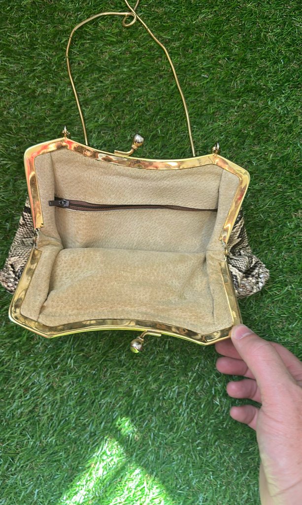 Vintage Snakeskin Frame Shoulder Bag with Gold Chain