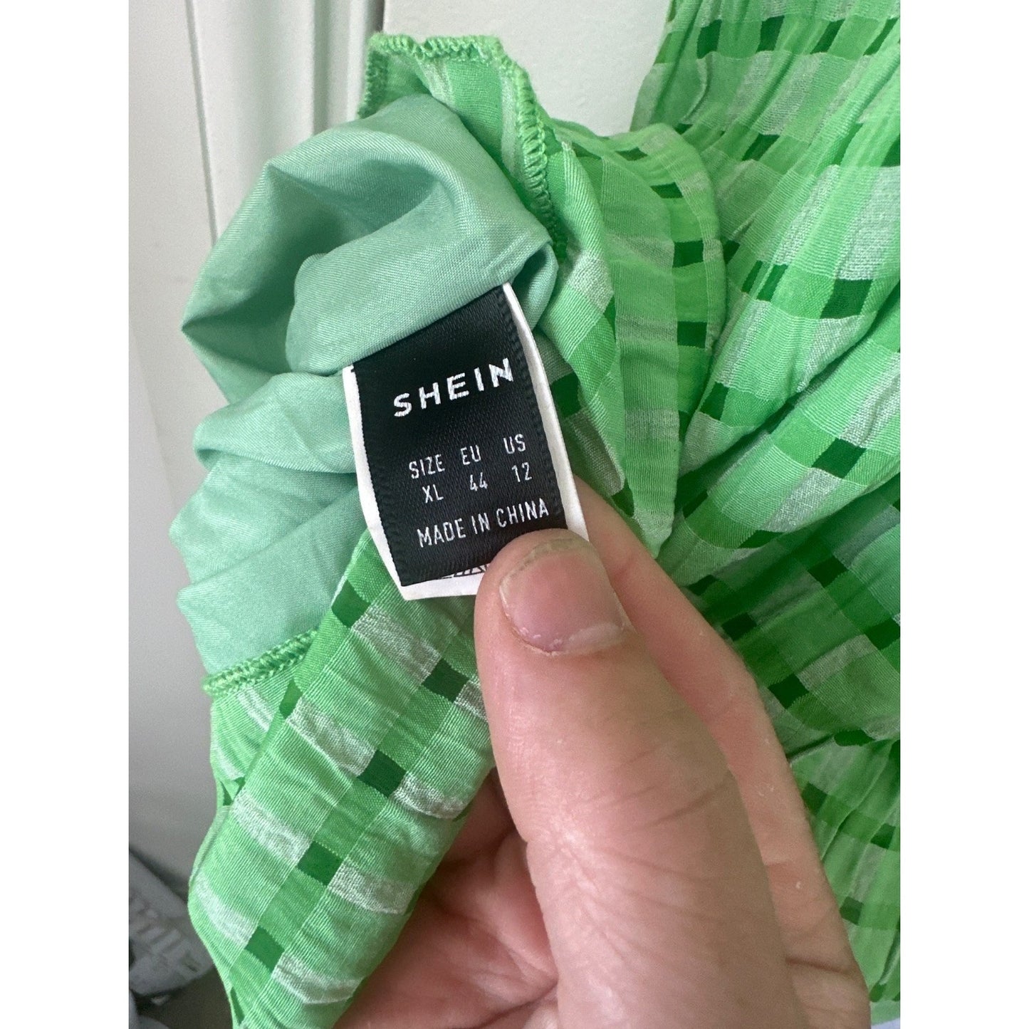 SHEIN Green Gingham Textured Tiered Babydoll Mini Dress Ruffle Strap Size XL