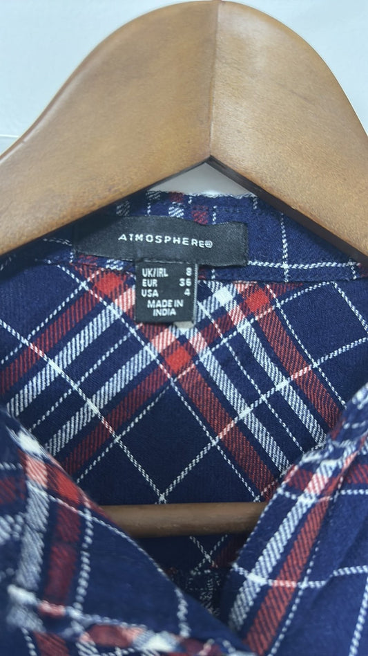 Atmosphere Navy and Red Plaid Longline Flannel Shirt - UK 8