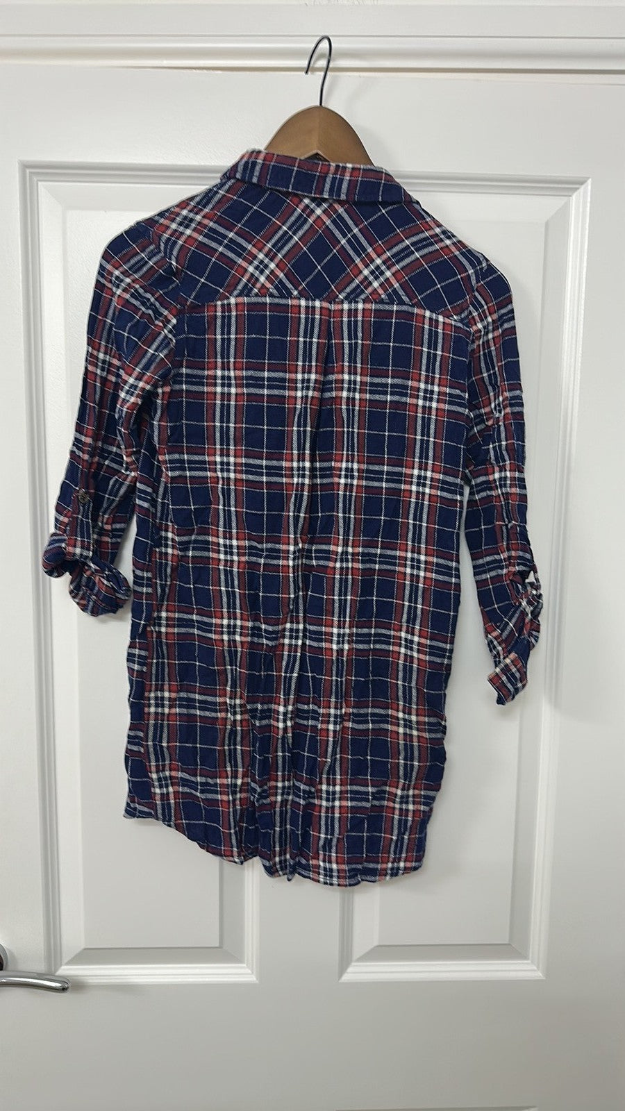 Atmosphere Navy and Red Plaid Longline Flannel Shirt - UK 8