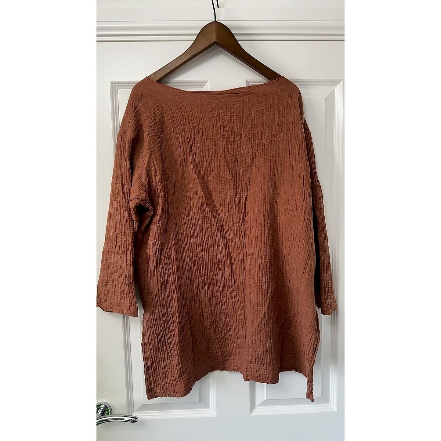 Rust Terracotta Double Gauze Cotton Oversized Tunic Top Size 3XL