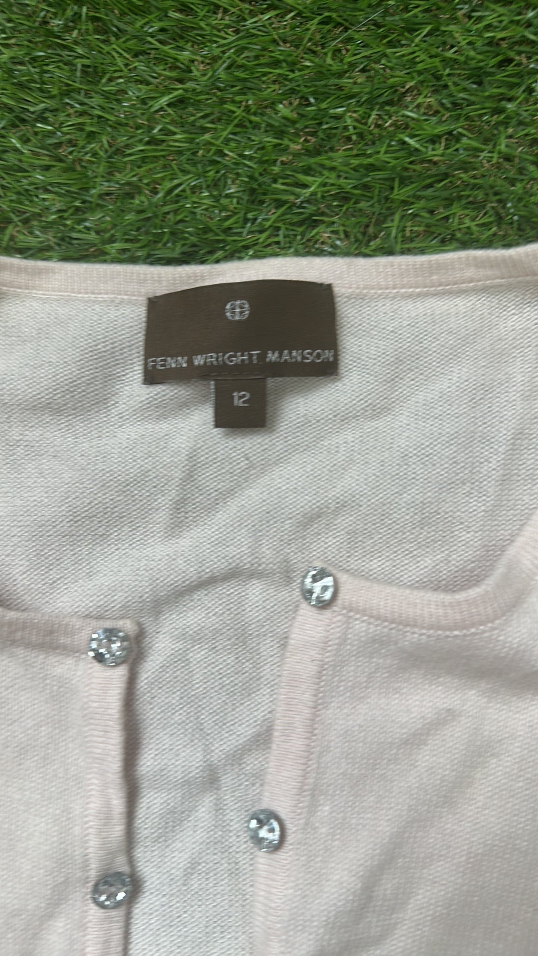 Fenn Wright Manson Light Pink Short Sleeve Cardigan with Crystal Buttons size 12