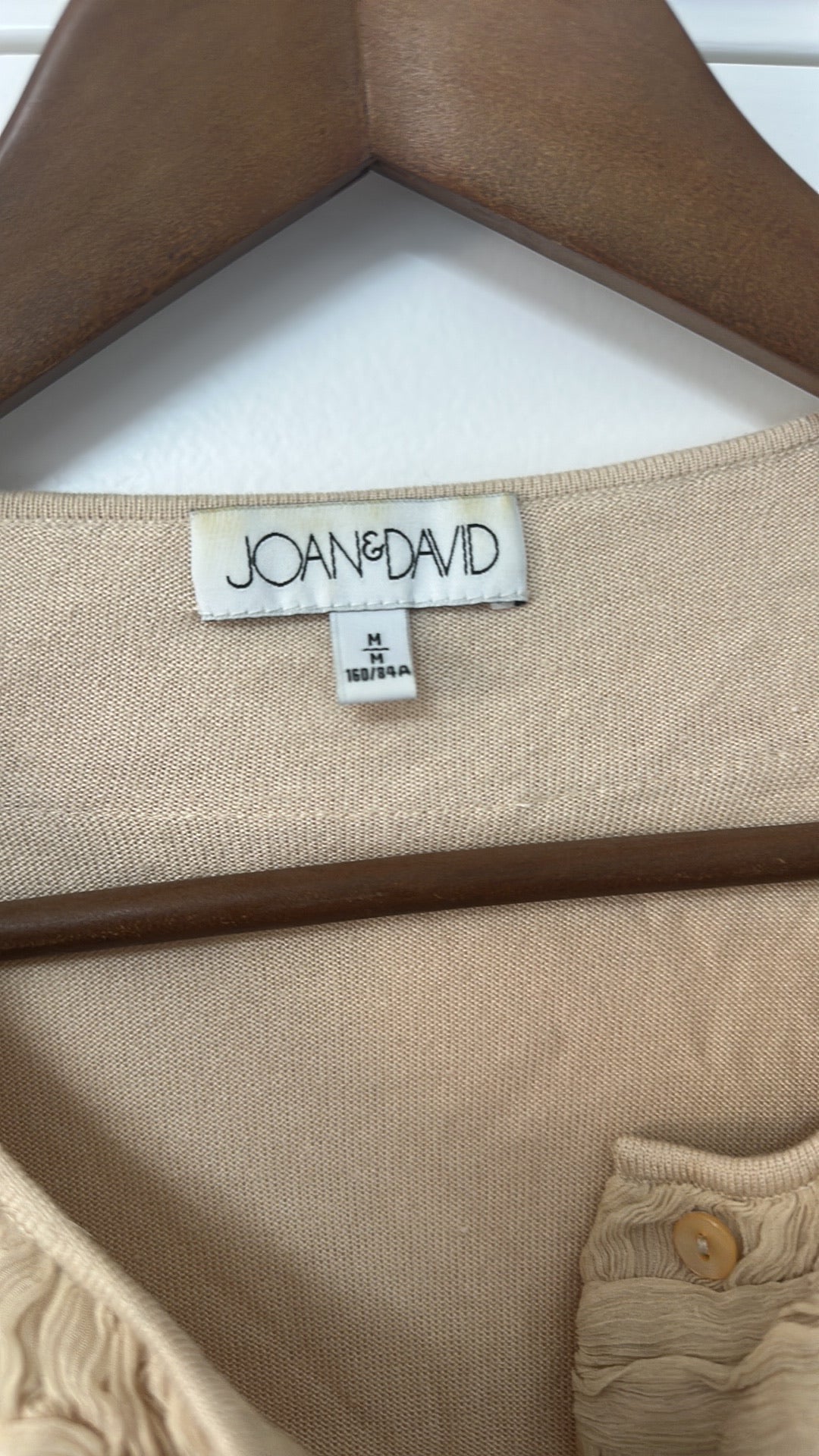 Joan & David Ruffle Trim Beige Cardigan size Medium