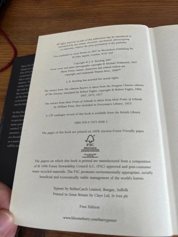Harry Potter and the Deathly Hallows - First Edition - Hardback