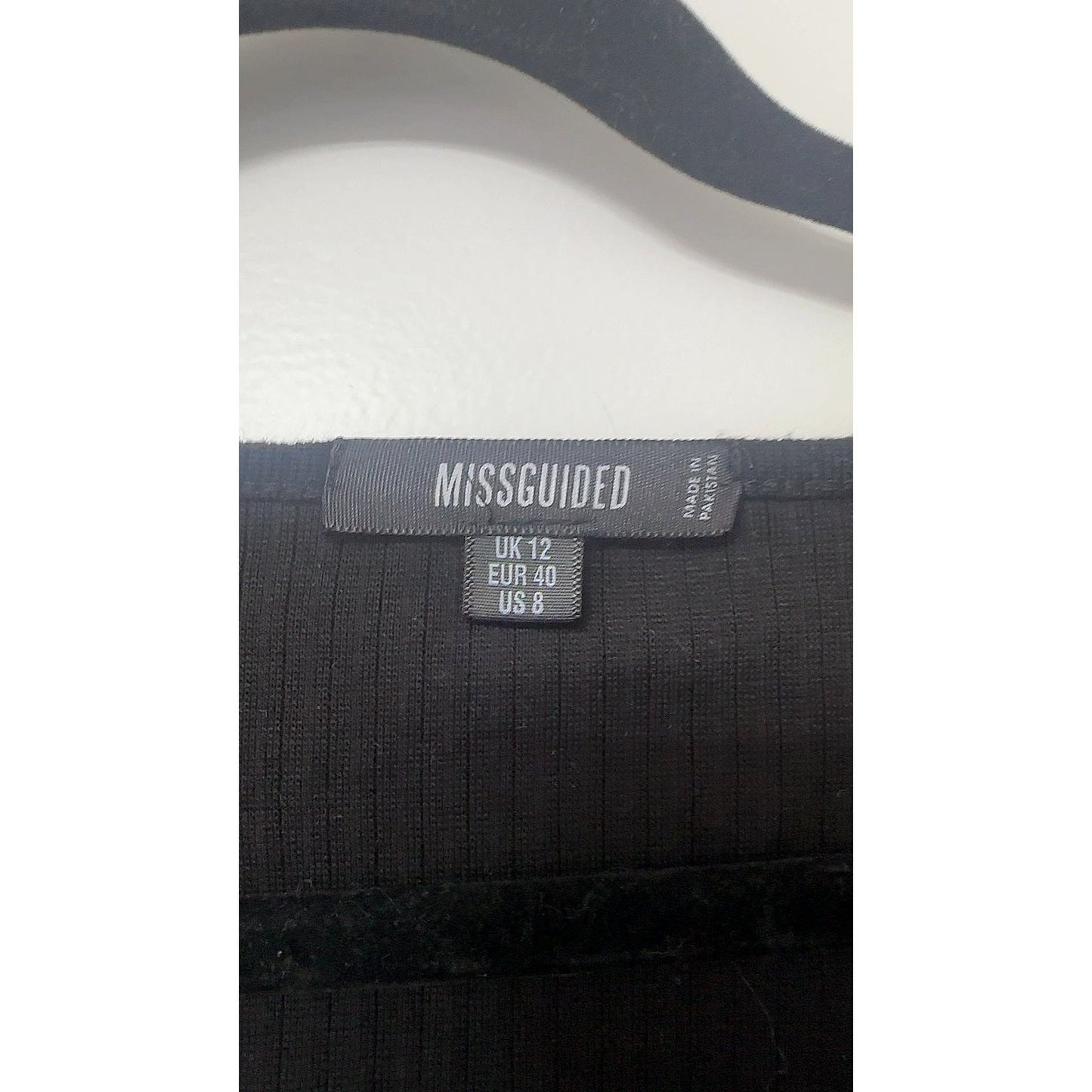 Missguided Black Ribbed Long Sleeve Bodysuit, Square Neck, UK 12
