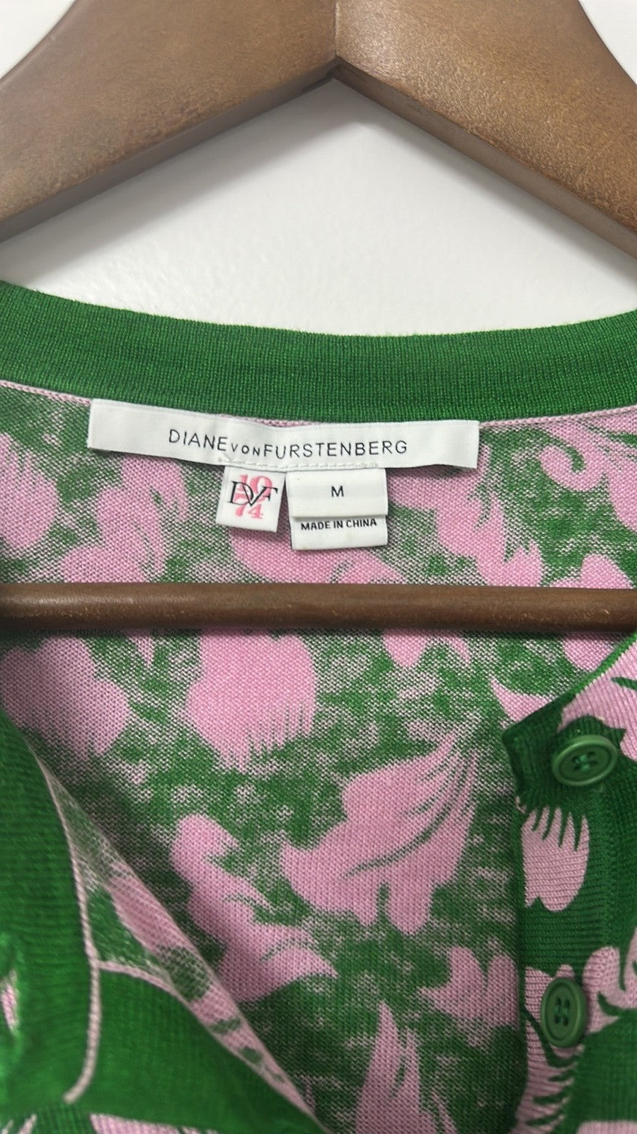 Diane von Furstenberg DVF Green and Pink Floral Silk Blend Cardigan size Medium
