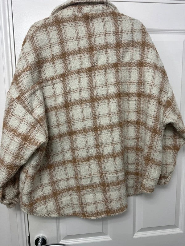 In The Style beige cream checked shacket size 16