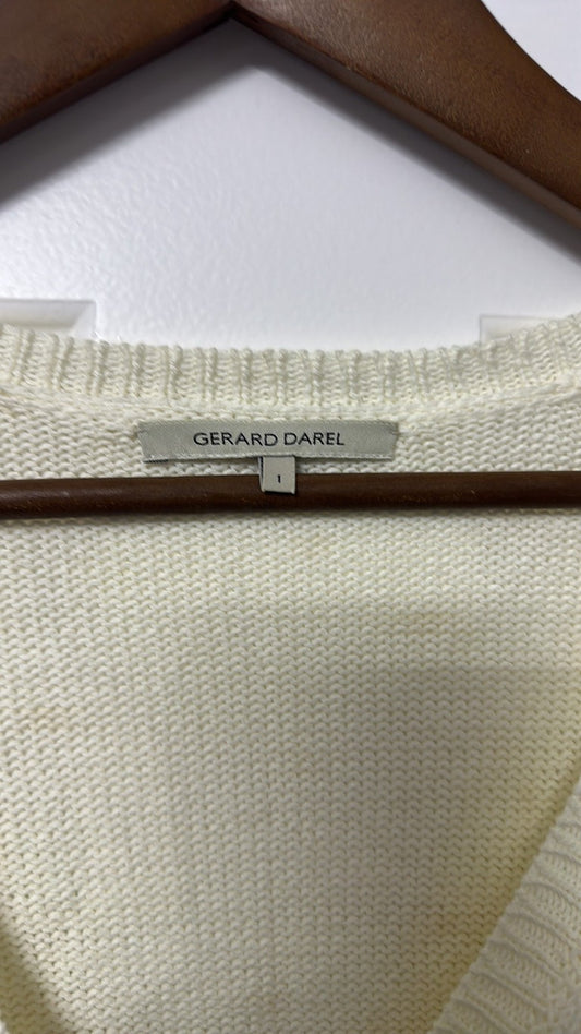 Gerard Darel Cream V-Neck Knitted Cardigan with Pocket Detail