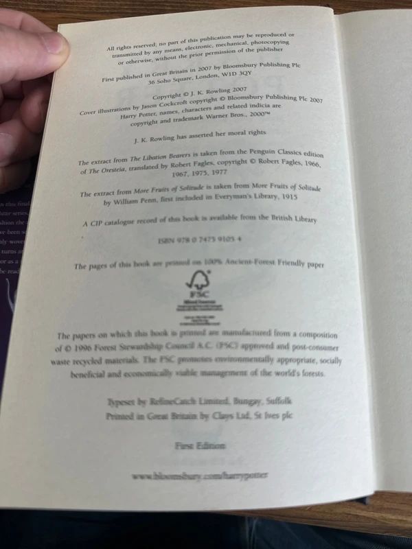 Harry Potter and the Deathly Hallows - First Edition - Hardback