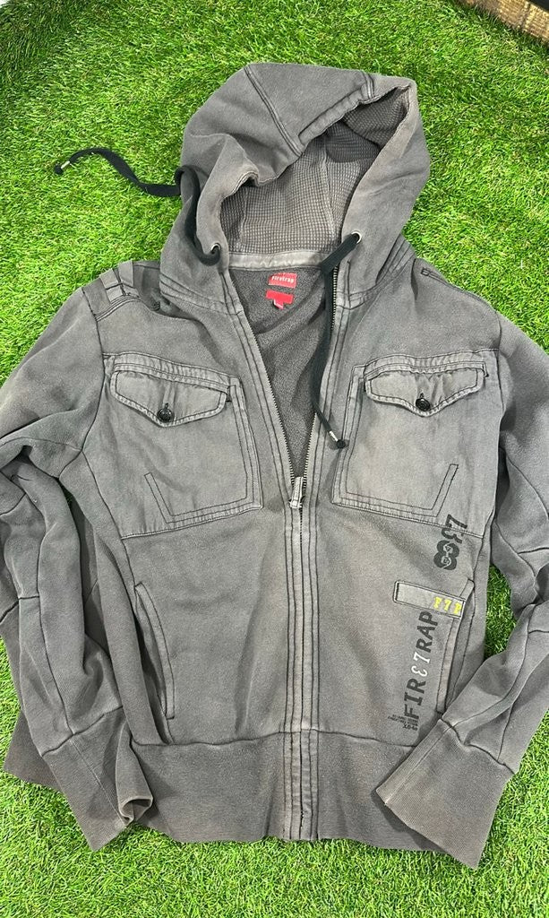 Firetrap Men's Gray Hoodie with Graphic Details - Medium
