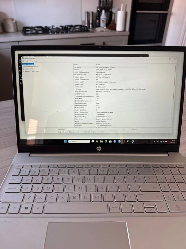 HP Pavilion Laptop 15-eh1xxx running Windows 11 with 16GB of RAM and an AMD Ryzen 7 5700U processor.