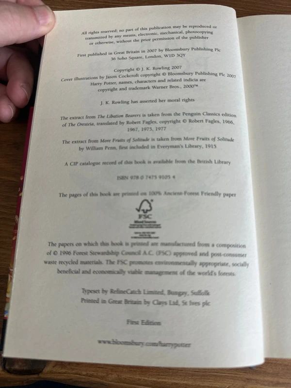 Harry Potter and the Deathly Hallows - First Edition - Hardback