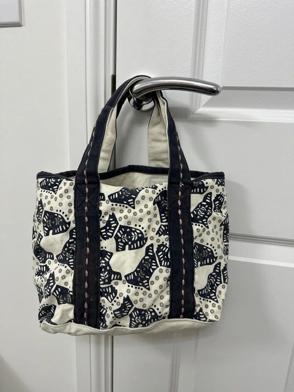 Radley London white and navy canvas mini tote bag featuring a Scottie dog pattern