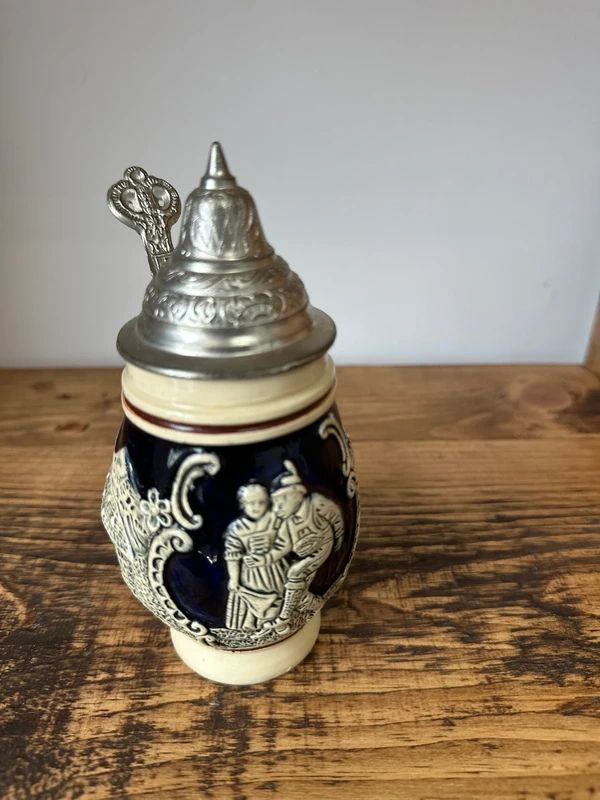 Vintage German Stein Mug DBGM 53 on Pewter Lid No 500 on Base