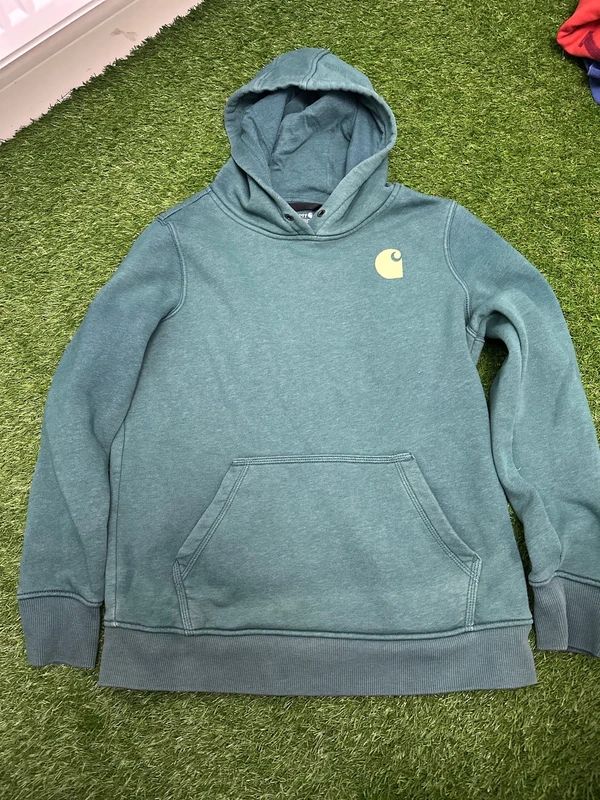 Carhartt WIP Hooded Vista Sweatshirt features a faded teal "Deep Lagoon" colour - medium
