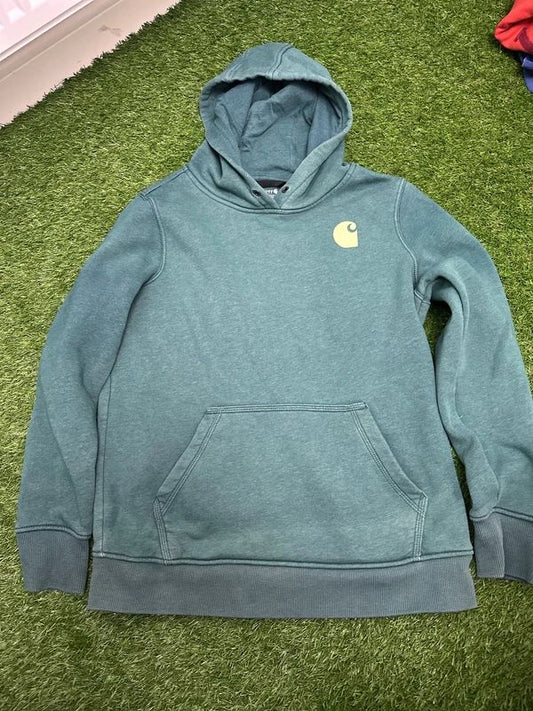 Carhartt WIP Hooded Vista Sweatshirt features a faded teal "Deep Lagoon" colour - medium