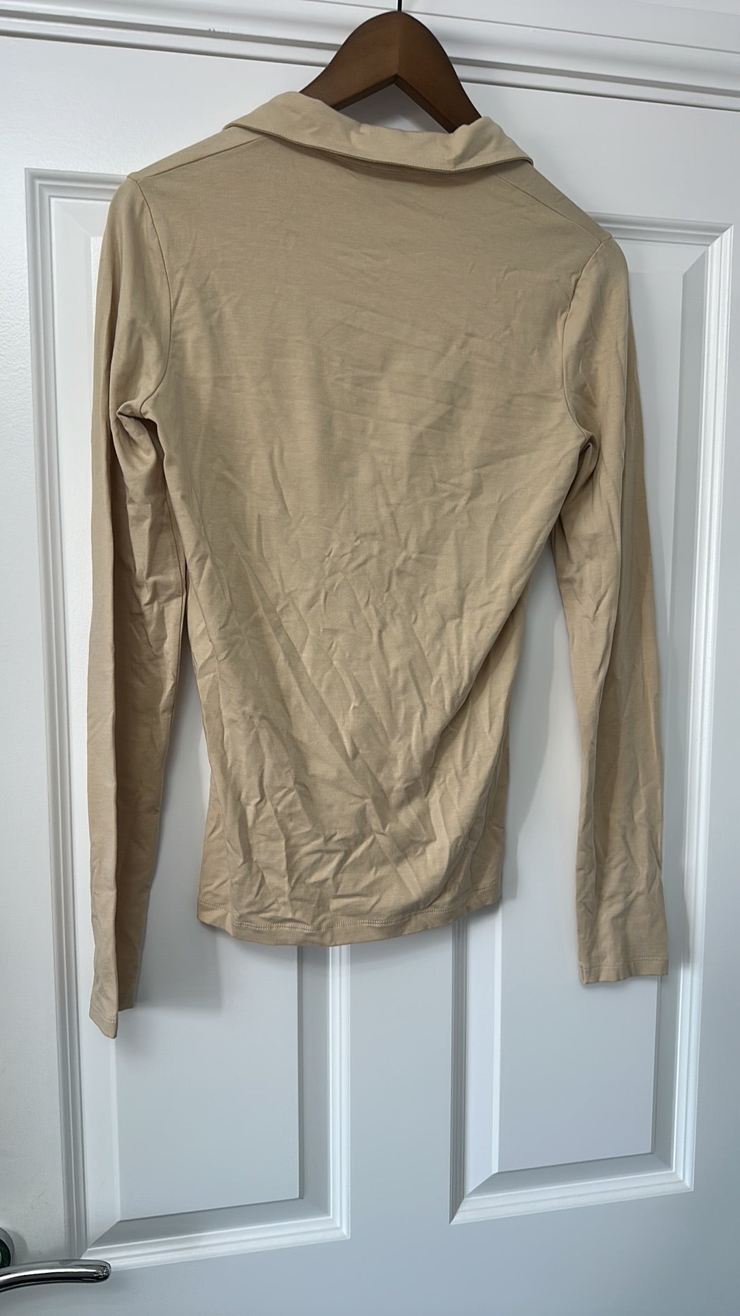 JOSEPH Beige Silk Jersey Long Sleeve Polo Top size Medium