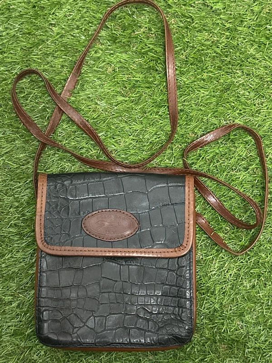 Vintage Ravasi Polo Bag black croc embossed leather crossbody bag
