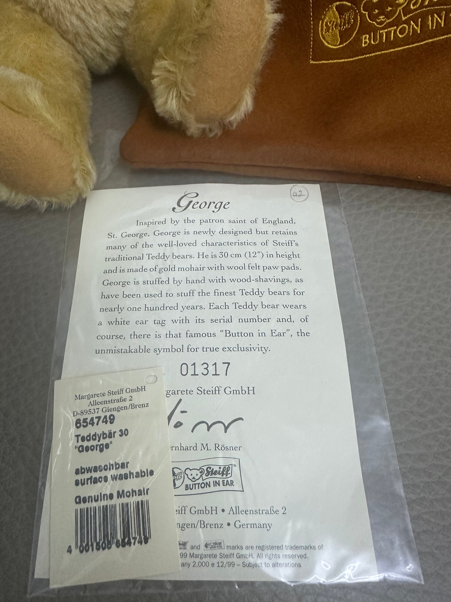 Steiff "George" teddy bear,2000 limited edition for Teddy Bears of Witney