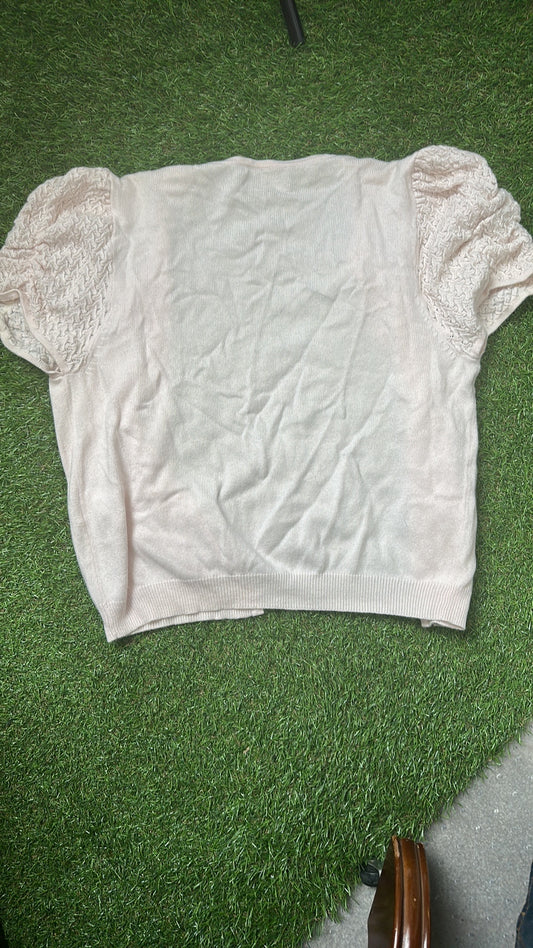 Fenn Wright Manson Light Pink Short Sleeve Cardigan with Crystal Buttons size 12