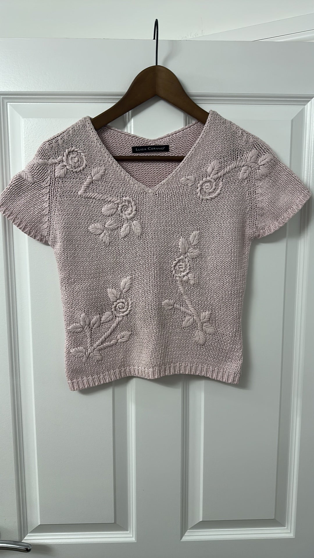 Luisa Cerano Vintage Rose Pink Embroidered Knit Top size 12