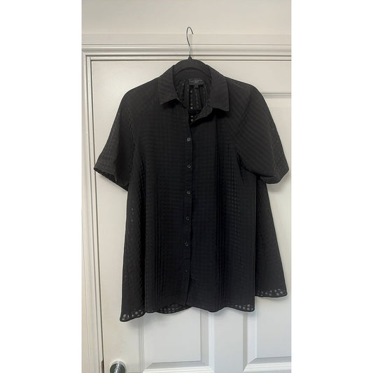 Live Unlimited London Black Textured Check Short Sleeve Blouse, Size 12