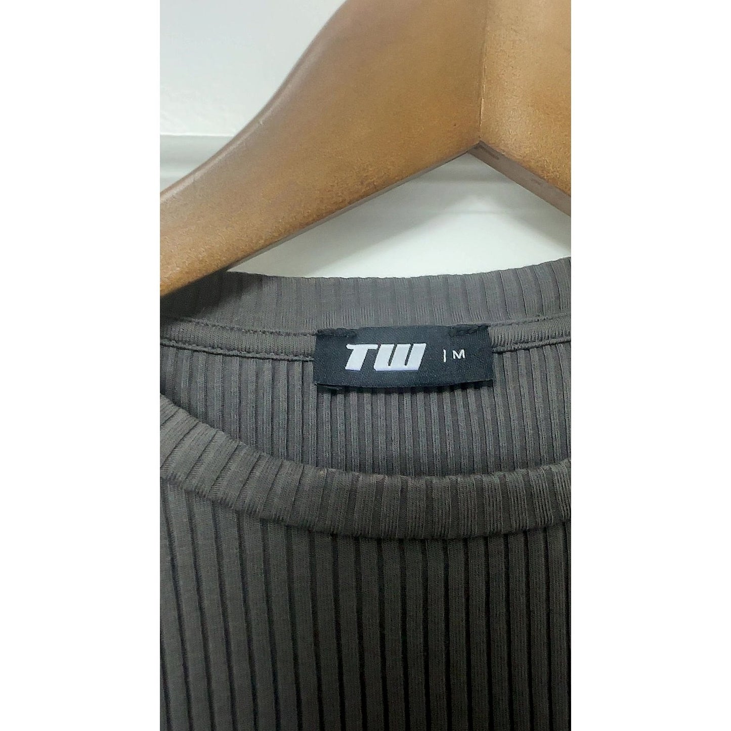 TW Ribbed Short Sleeve Cropped T-Shirt, Charcoal Grey, Size M
