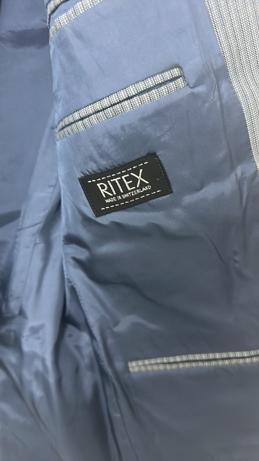 Vintage Ritex Swiss Made Grey Pinstripe Suit approx 38 inch chest approx waist32