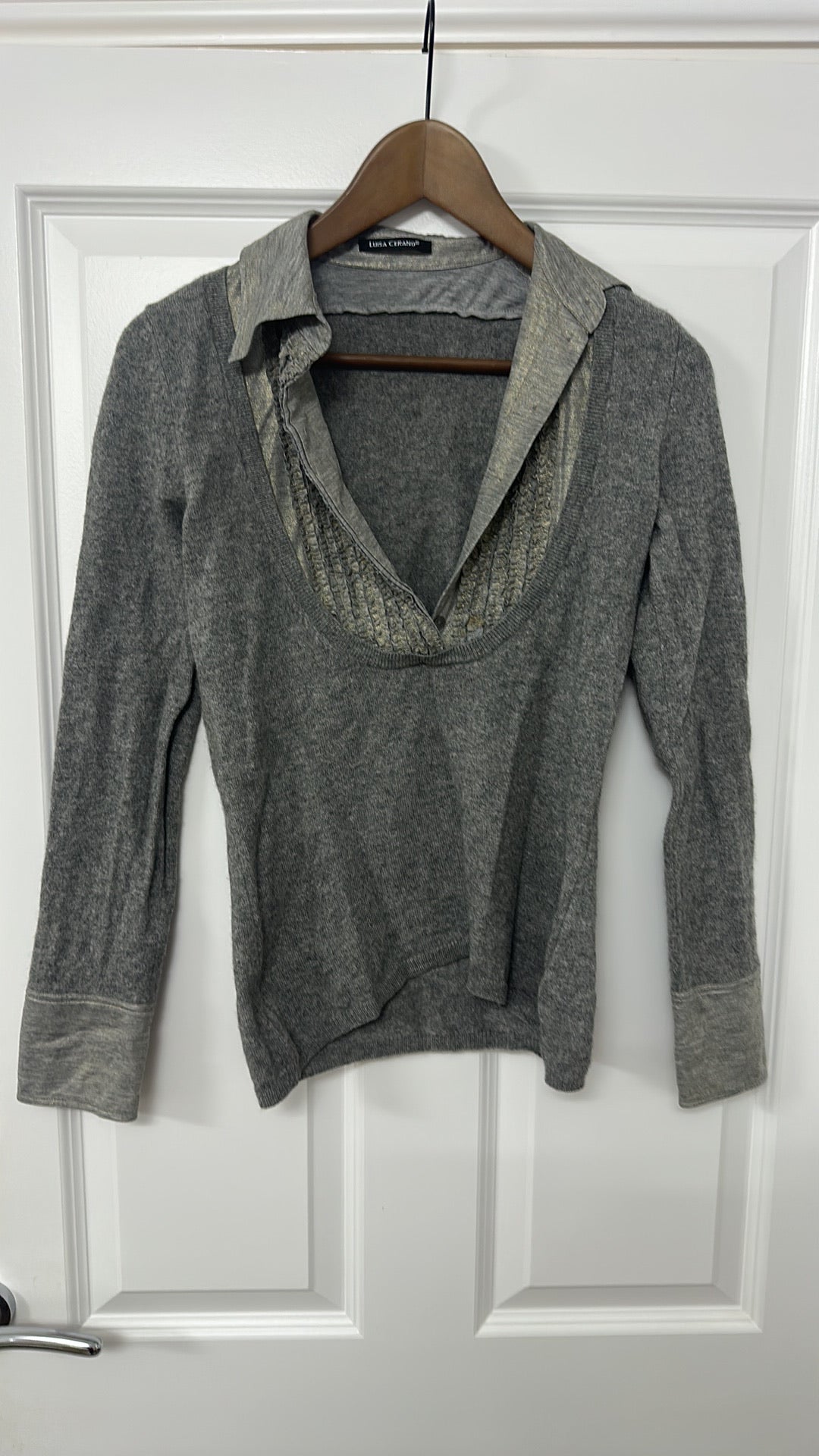 Luisa Cerano Grey Wool Blend Layered Look Jumper with Collared Inset size 10