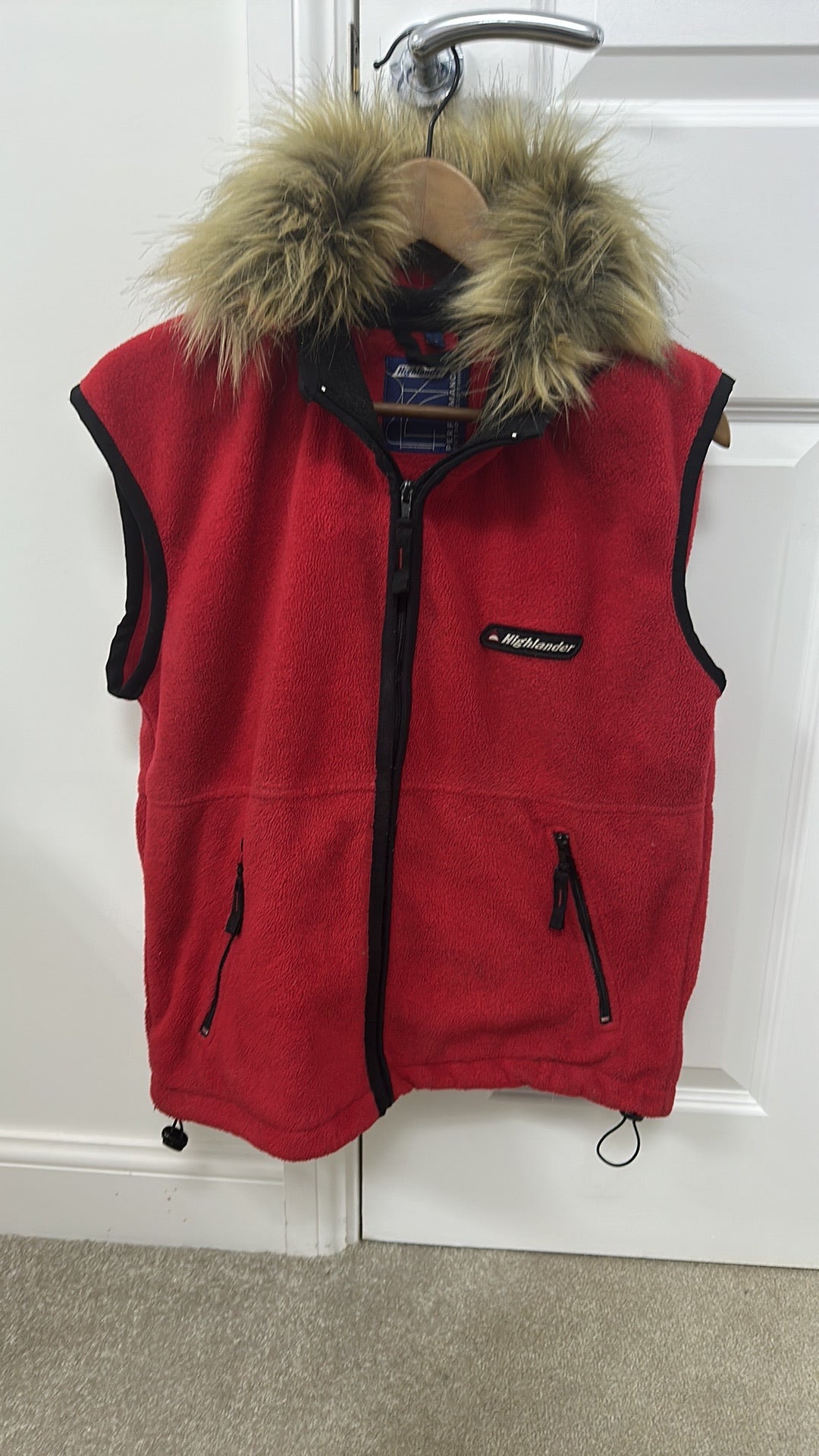 Highlander Performance Red Fleece Gilet with Faux Fur Hood size small