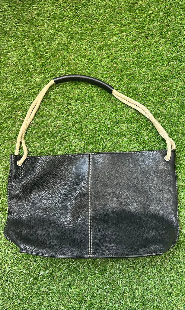 ABRO Brown Leather Handbag with Rope Handle