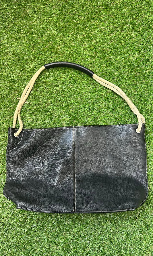 ABRO Brown Leather Handbag with Rope Handle