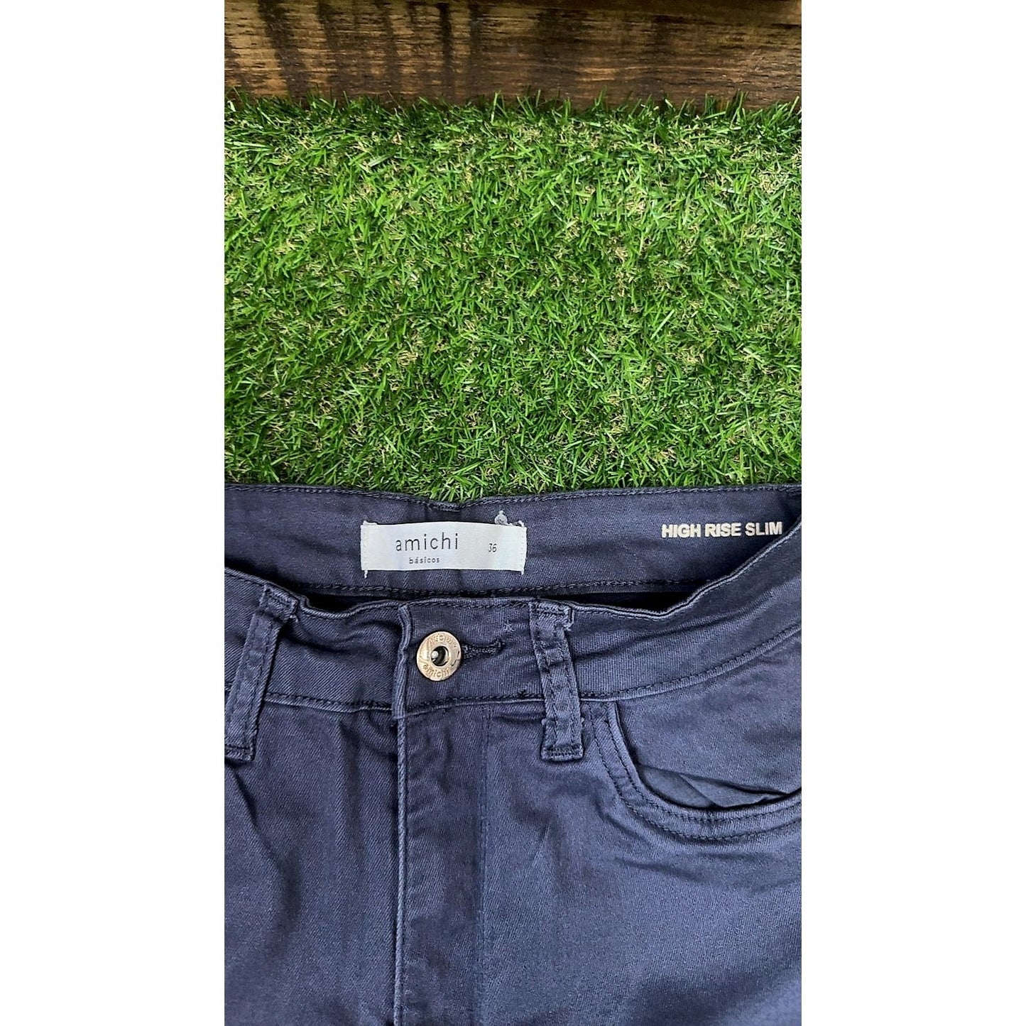 Amichi Básicos High Rise Slim Jeans, Navy, Size 36 (EU) UK size 8