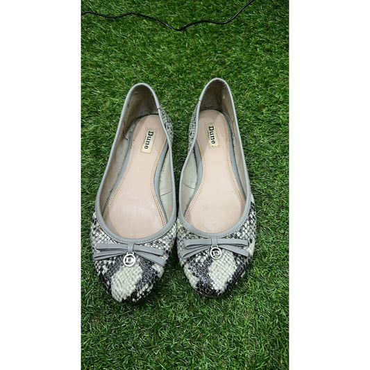 Dune London Snakeskin-Print Ballet Flats with Bow, Size UK 6 / EU 39