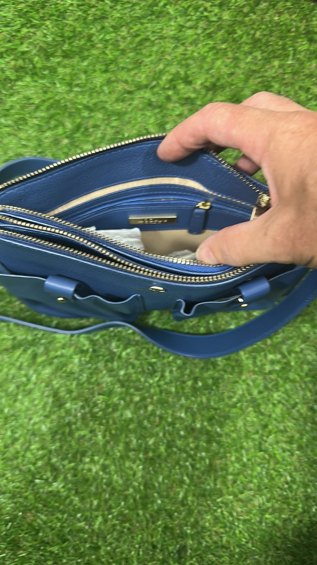 Modalu London Blue Leather Crossbody Bag with Exterior Pockets