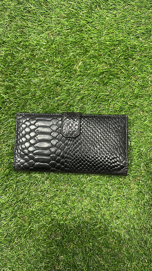 OSPREY LONDON Black Snakeskin-Embossed Leather Frame Wallet