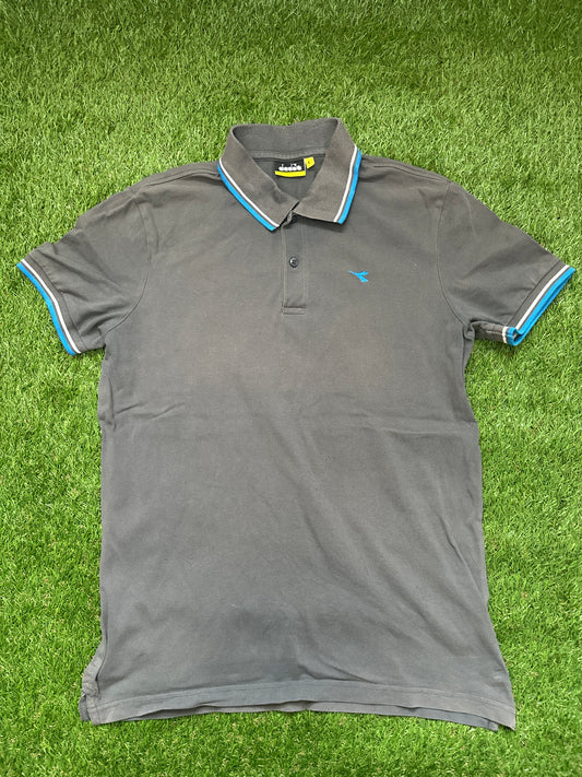 Diadora Men’s Grey Pique Polo Shirt with Blue and white trim - Large