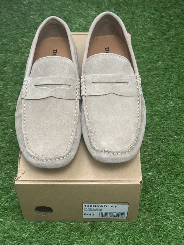Dune Bradlay beige suede penny loafers size 8 / 42 - Brand New with Box