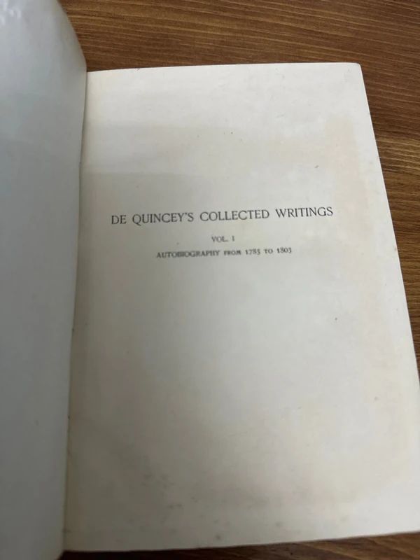 Volume I of The Collected Writings of Thomas De Quincey, edited by David Masson