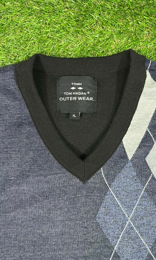 Tom Hagan Argyle V-Neck Sweater - XL