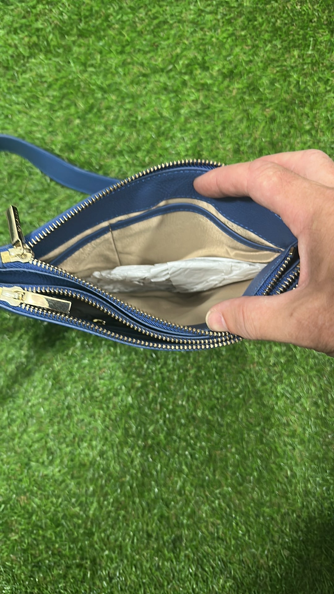 Modalu London Blue Leather Crossbody Bag with Exterior Pockets