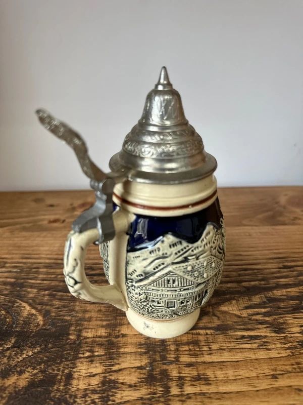 Vintage German Stein Mug DBGM 53 on Pewter Lid No 500 on Base
