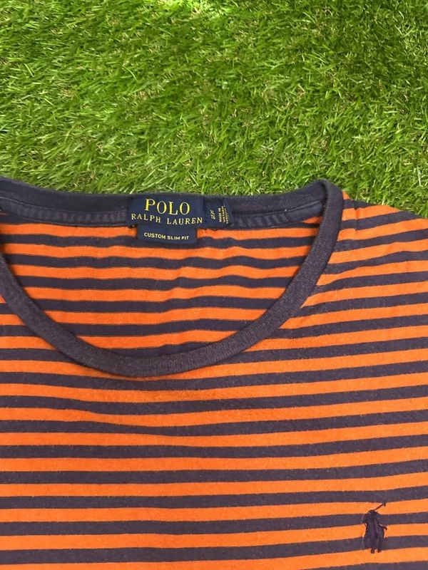 Polo Ralph Lauren striped orange navy T-shirt size XL custom slim fit