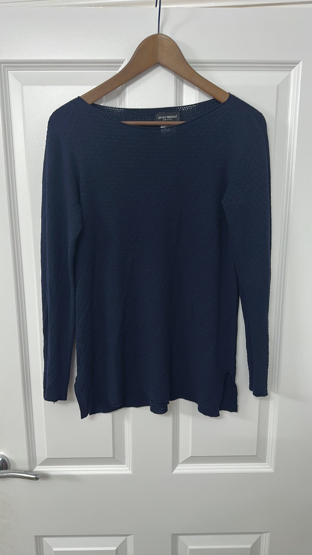 James Lakeland Navy Blue Long Sleeve Mesh Knit Top Made in Italy size small