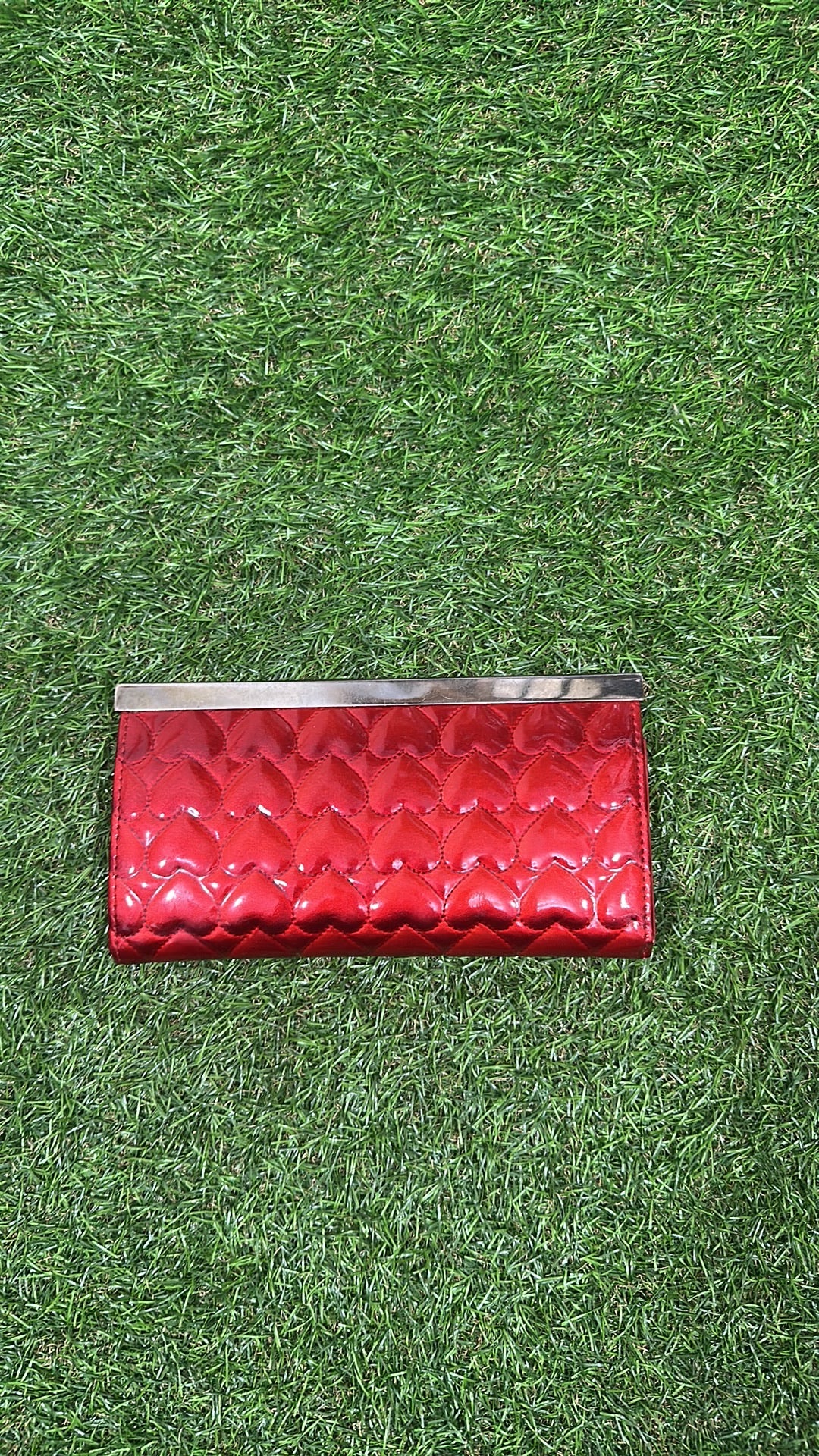 Vintage Miu Miu Red Vernice Heart Quilted Framed Wallet