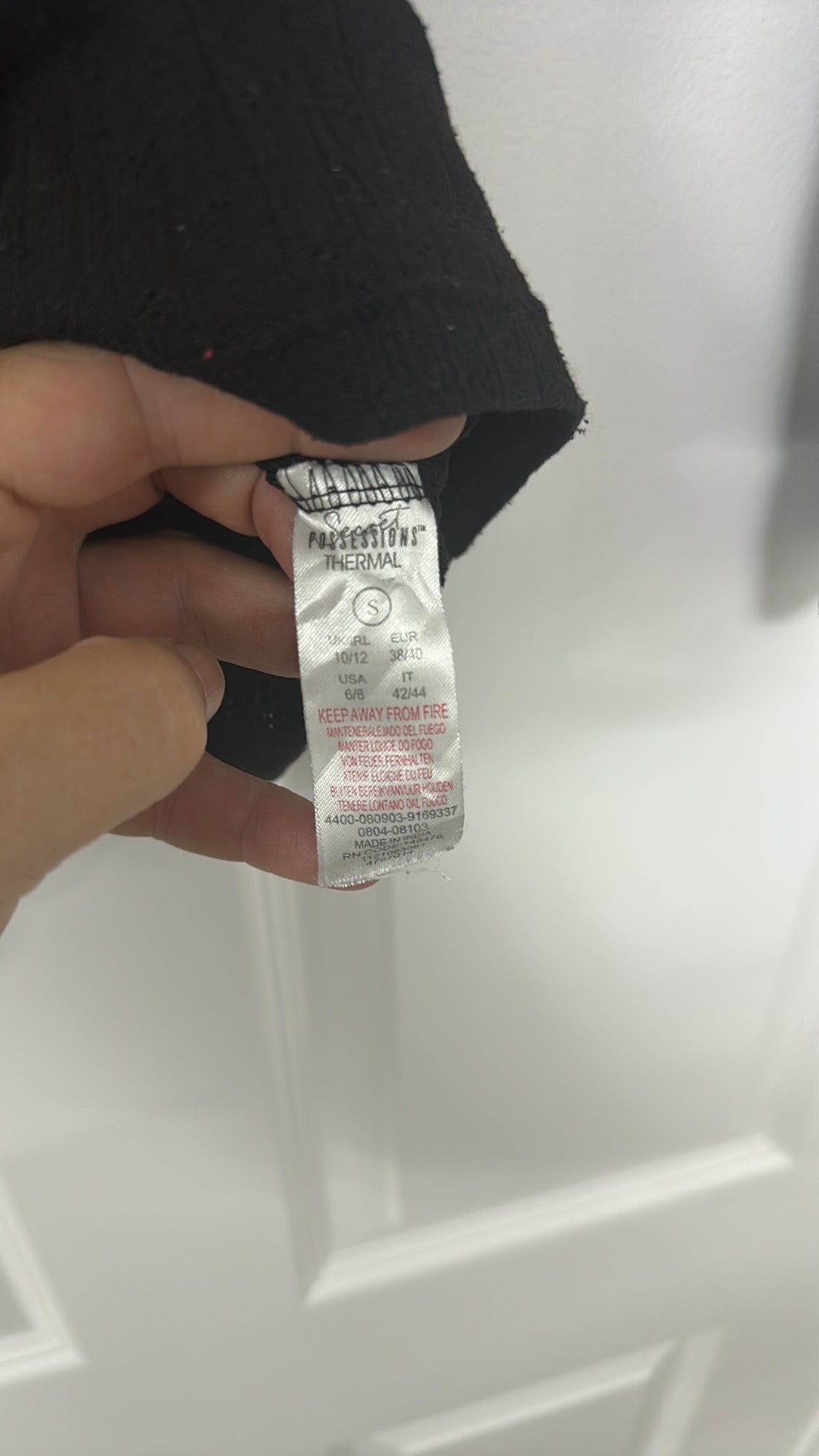 Secret Possessions Black Pointelle Thermal Long Sleeve Top size 10