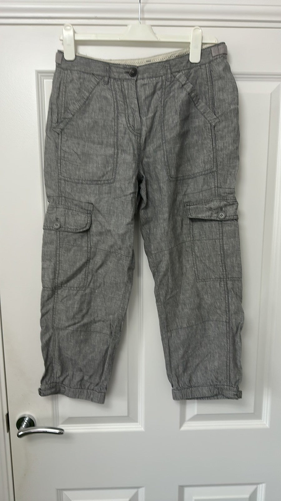 Pure DKNY Grey Linen Blend Cargo Capri Pants Size 10
