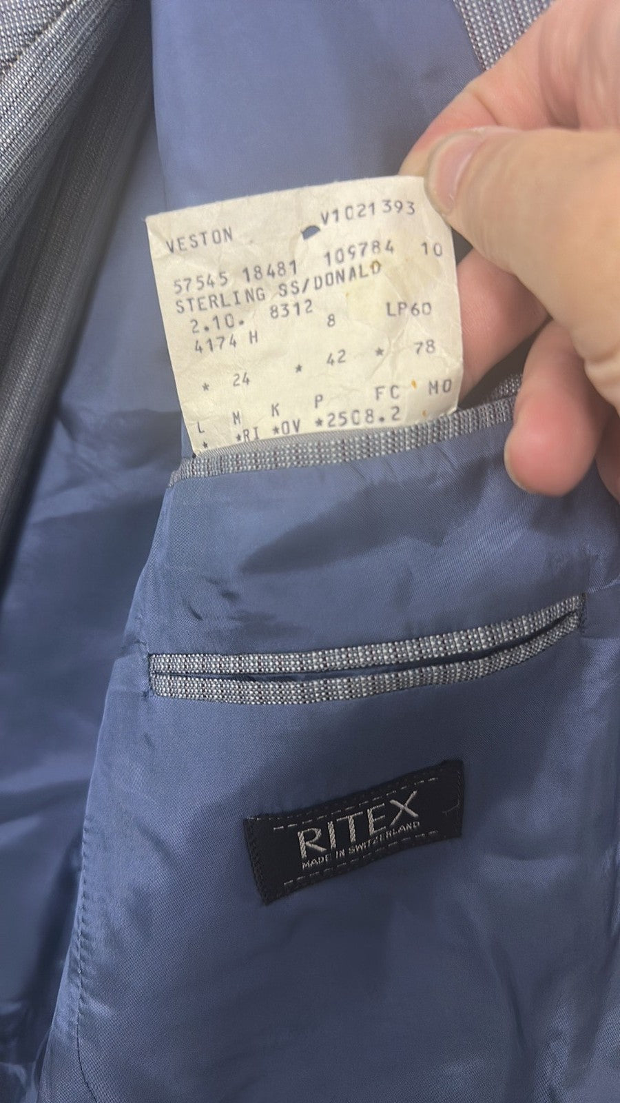 Vintage Ritex Swiss Made Grey Pinstripe Suit approx 38 inch chest approx waist32